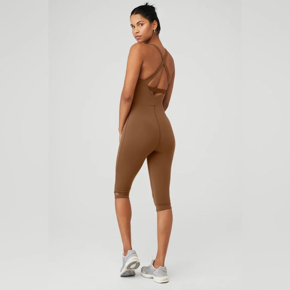 Airbrush Physique Onesie from ALO in cinnamon brown - Picture 3 of 11